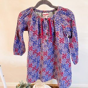 Siaomimi Maisie Gauze Dress in Grey with Floral Maroon Purple - 4Y